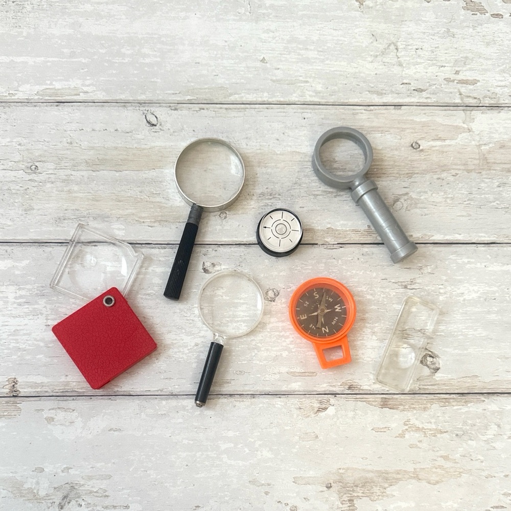 Waldorf Montessori Kids Toddler Open Ended Play Toy Set Magnifying Glass Compass